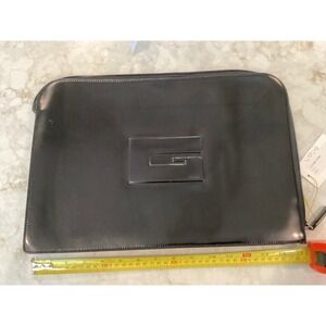 Gucci‎ Black Leather Clutch Bag Zip Top G Logo Italy